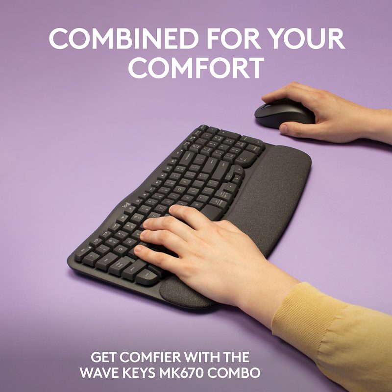 Logitech® Wave Keys MK670 Wireless Ergonomic Keyboard And Signature M550 L Wireless Mouse Combo, Graphite, 920-012059 - Image 2