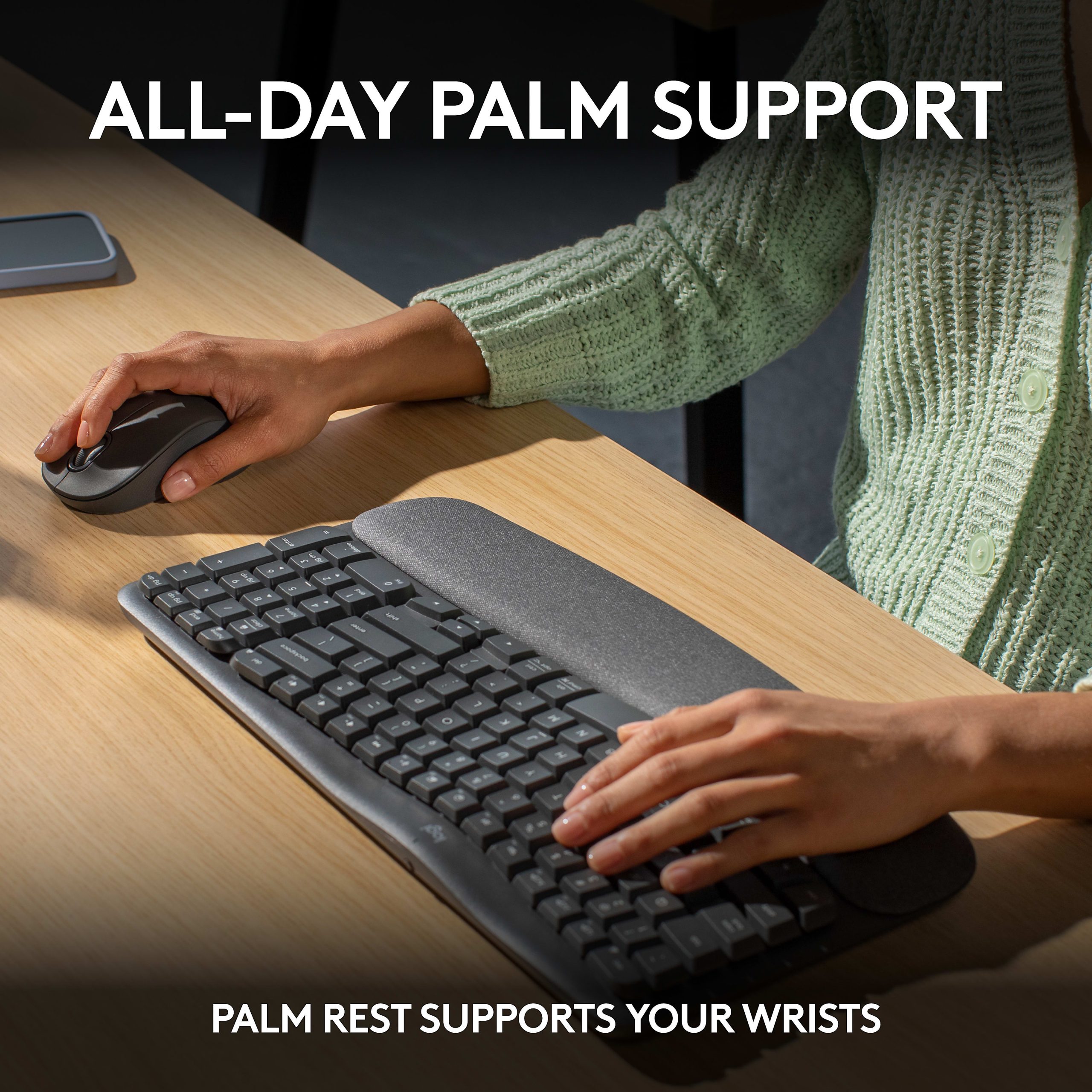 Logitech® Wave Keys MK670 Wireless Ergonomic Keyboard And Signature M550 L Wireless Mouse Combo, Graphite, 920-012059 - Image 4