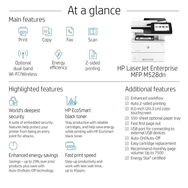 HP LaserJet Enterprise MFP M528dn Laser Monochrome Printer - Image 6