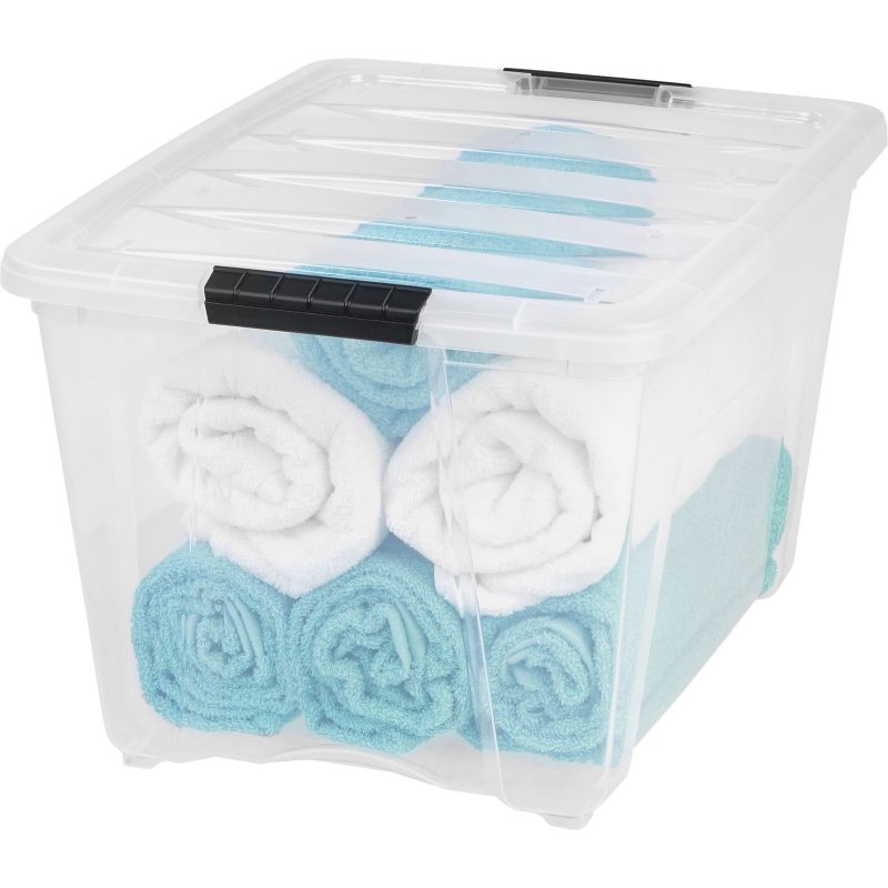 Iris® Stackable Clear Storage Boxes, 22" x 16 1/2" x 13", Clear, Black, Case Of 6 - Image 2