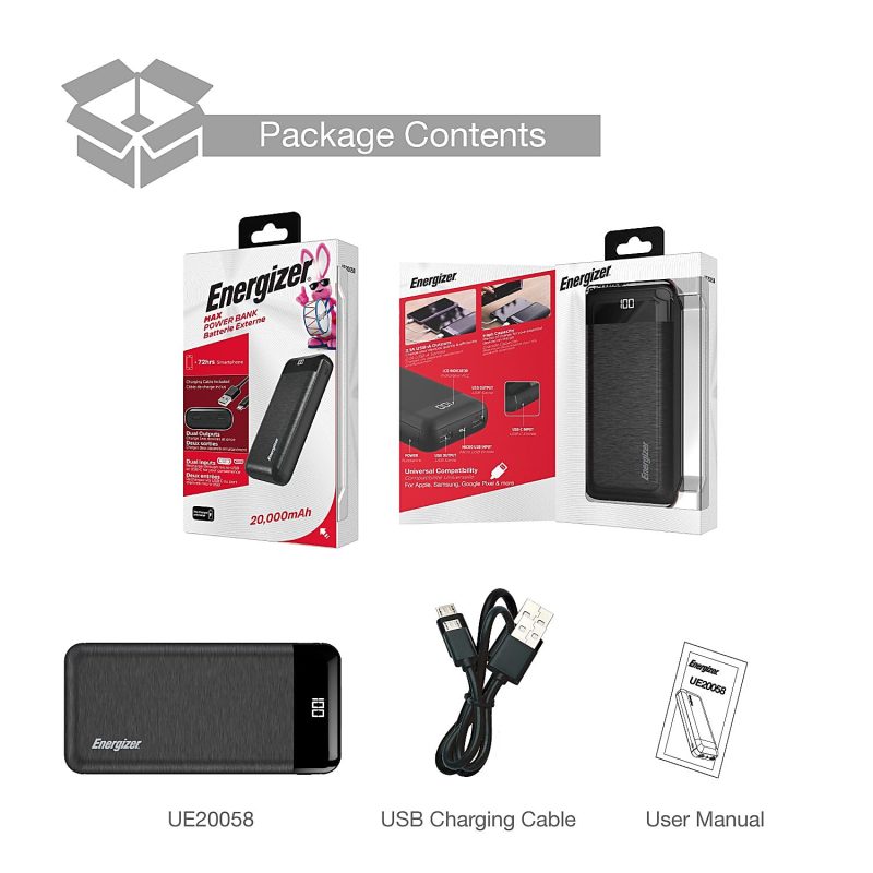 Energizer® 20,000 mAh Max Power Bank, Black, UE20058 - Image 2