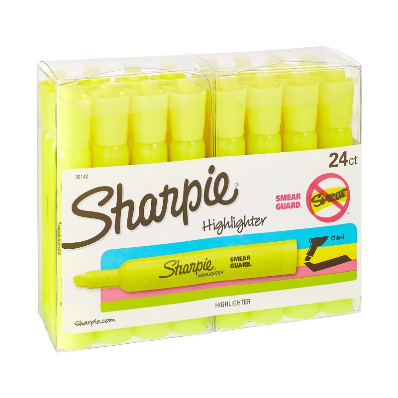 Sharpie® Tank Style Highlighters, Chisel Tip, Fluorescent Yellow, Box of 24 - Fluorescent Yellow,24