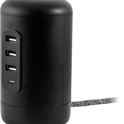 Philips 3 USB-A/1 USB-C/2-Outlet Desktop Charging Station, 5', Black