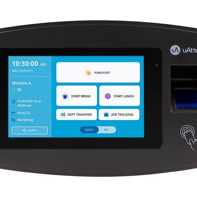 uAttend JR2000 Fingerprint Time Clock, Unlimited Employees, 8"H x 10"W x 3"D