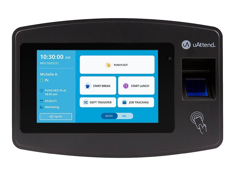uAttend JR2000 Fingerprint Time Clock, Unlimited Employees, 8"H x 10"W x 3"D