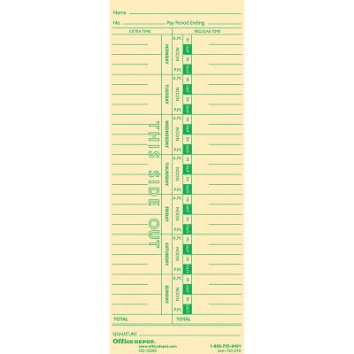Office Depot® Brand Time Cards, Weekly, Monday–Sunday Format, 1-Sided, 3 3/8" x 8 7/8", Manila, Pack Of 100