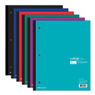 Office Depot® Brand Stellar Poly Notebook, 8-1/2" x 11",1 Subject, College Ruled, 80 Sheets, Assorted Colors, Pack Of 8 Notebooks - Assorted,College