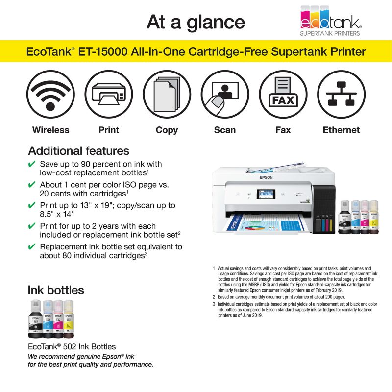 Epson® EcoTank ET-15000 Supertank Wide-Format InkJet All-In-One Color Printer - Image 2
