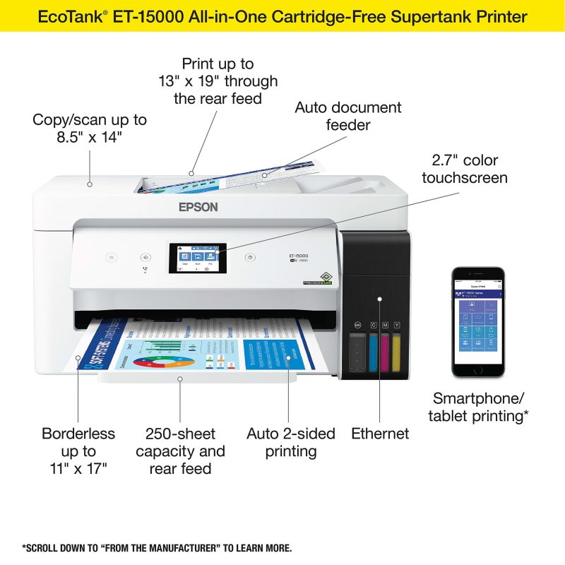 Epson® EcoTank ET-15000 Supertank Wide-Format InkJet All-In-One Color Printer - Image 3