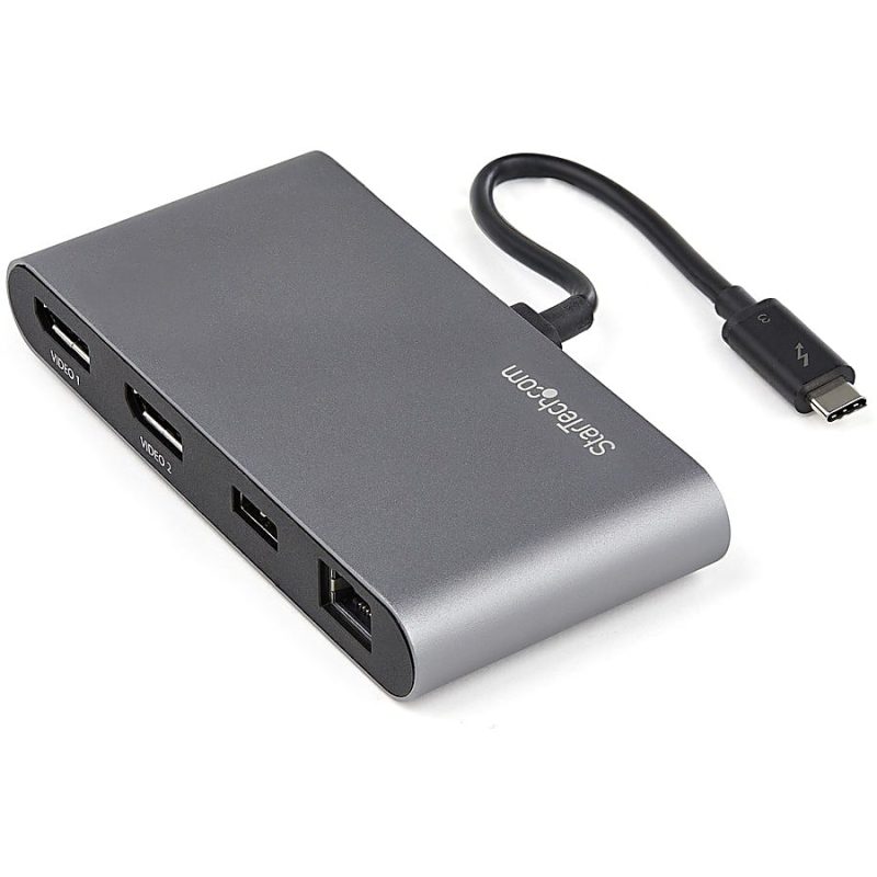 StarTech.com Thunderbolt 3 Mini Dock - Portable Dual Monitor TB3 Docking Station DisplayPort 4K 60Hz - 1x USB-A, GbE - 11" (28cm) Cable - Thunderbolt 3 mini dock - 40Gb video & data/dual monitor DisplayPort 4K 60Hz/1x USB-A 3.0 5Gbps/GbE - Image 2