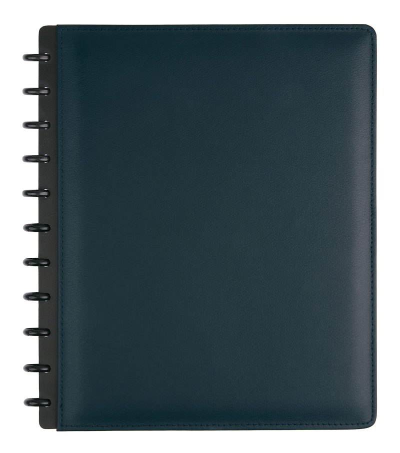 TUL® Discbound Notebook With Leather Cover, Letter Size, Narrow Ruled, 60 Sheets, Navy
