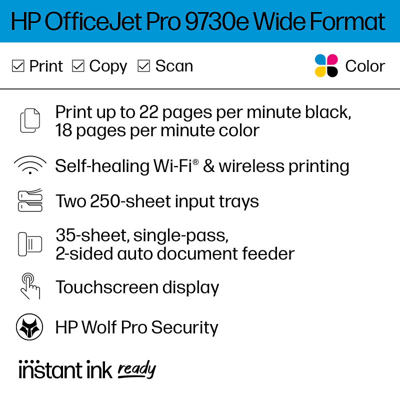 HP OfficeJet Pro 9730e All In One Wide format with 3 months free instant Ink with HP+ - Image 2