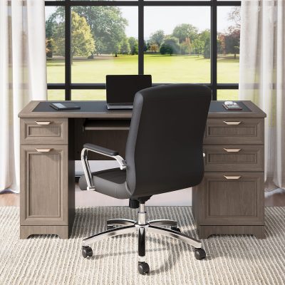 Realspace® Magellan 59"W Manager's Computer Desk, Classic Cherry - Gray,58-3/4 in.