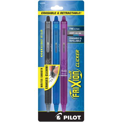 Pilot® FriXion® Ball Clicker Erasable Retractable Gel Pens, Pack of 12, Fine Point, 0.7 mm, Blue Barrel, Blue Ink - Assorted,3