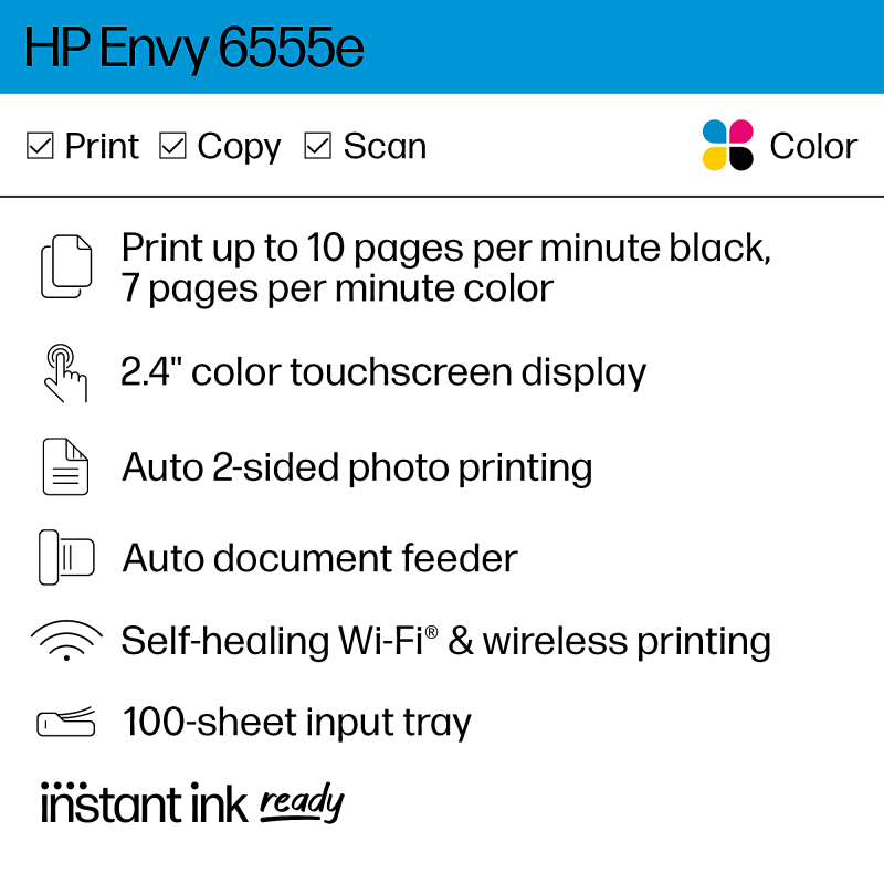 HP Envy 6555e Wireless All-in-One Color Inkjet Printer, Print, scan, copy, Duplex printing best for home, 3 months of free ink (714N5A) - Image 4