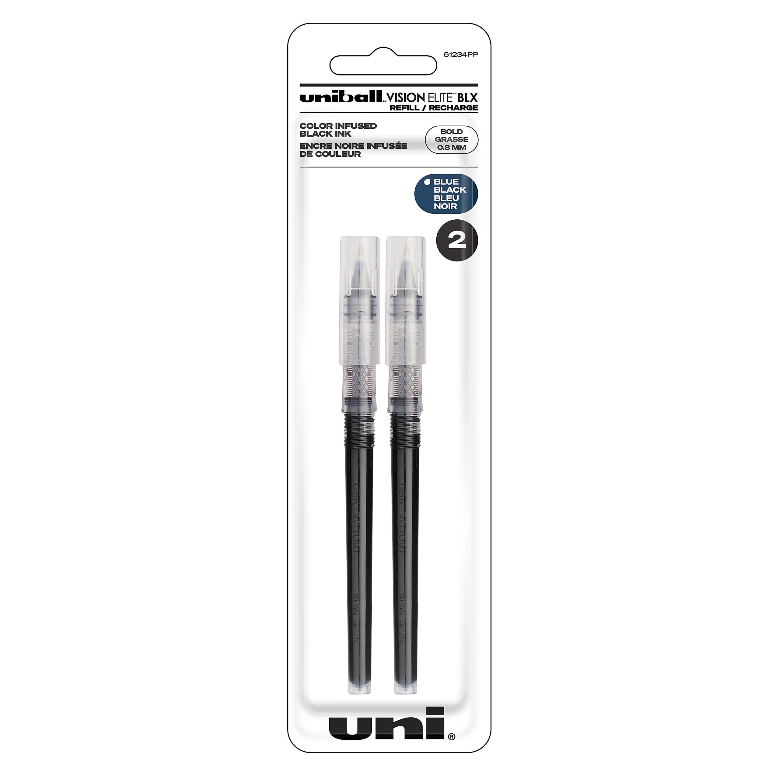 uni-ball® Vision™ Elite™ Liquid Ink Rollerball Pens, Bold Point, 0.8 mm, White Barrel, Blue/Black Ink, Pack Of 12 - Assorted,1