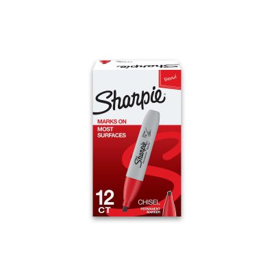 Sharpie® Permanent Markers, Chisel Tip, Gray Barrel, Black Ink, Pack Of 36 Markers - Red,12