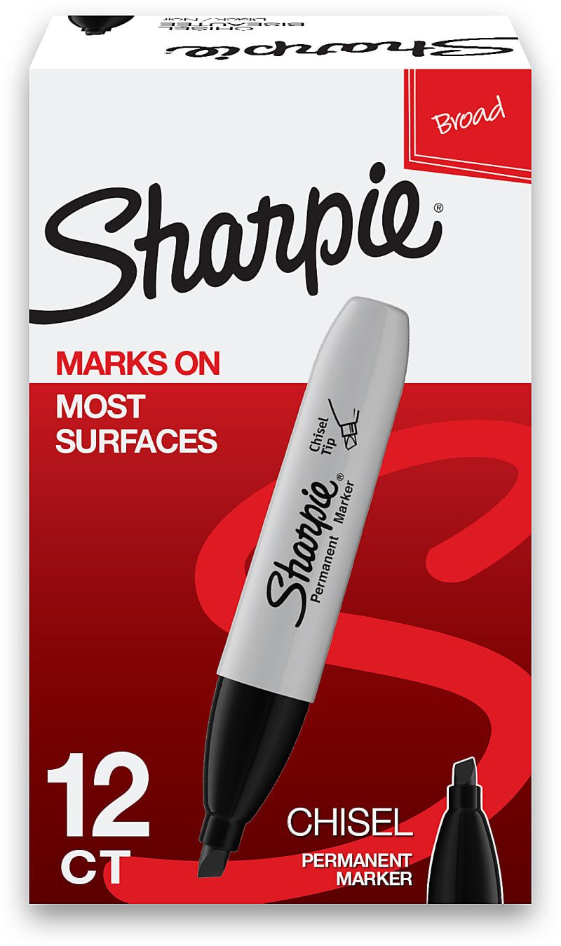 Sharpie® Permanent Markers, Chisel Tip, Gray Barrel, Black Ink, Pack Of 36 Markers - Black,12