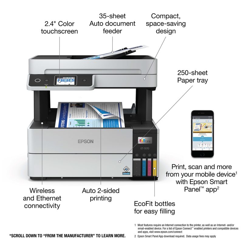Epson® EcoTank® Pro ET-5170 C11CJ88201 InkJet All-In-One SuperTank Color Printer - Image 2