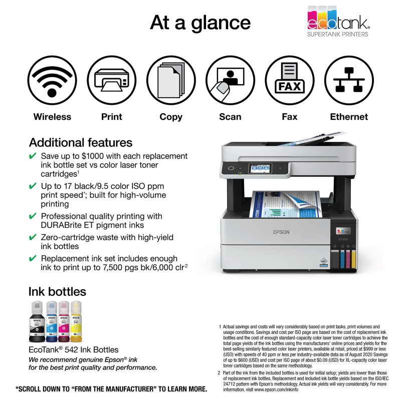 Epson® EcoTank® Pro ET-5170 C11CJ88201 InkJet All-In-One SuperTank Color Printer - Image 3