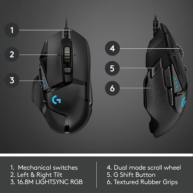Logitech® G502 HERO High Performance Wired Gaming Mouse, Black - Image 6