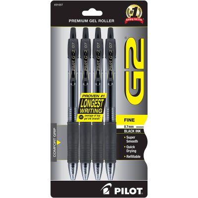 Pilot G2 Retractable Gel Pens, Fine Point, 0.7 mm, Clear Barrels, Blue Ink, Pack Of 12 Pens - Black,4