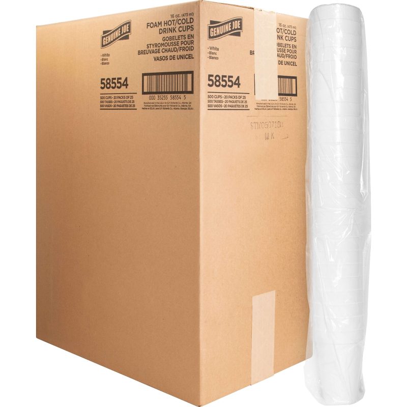 Genuine Joe Hot/Cold Foam Cups, 16 Oz, White, Carton Of 500 Cups - Image 2