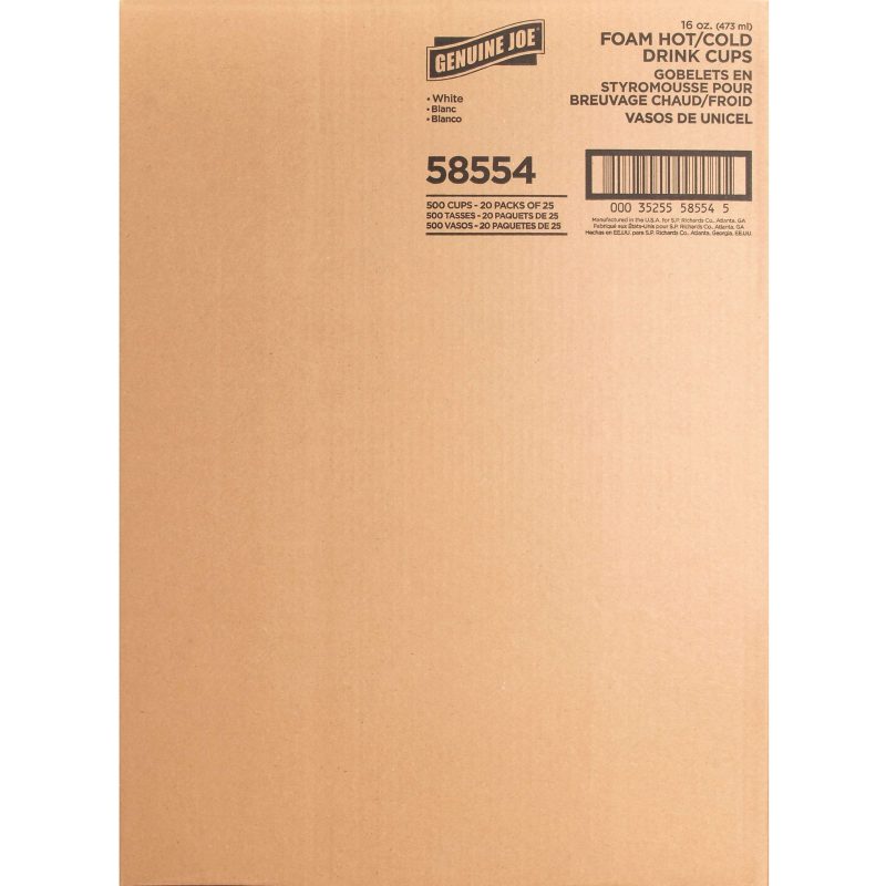 Genuine Joe Hot/Cold Foam Cups, 16 Oz, White, Carton Of 500 Cups - Image 3