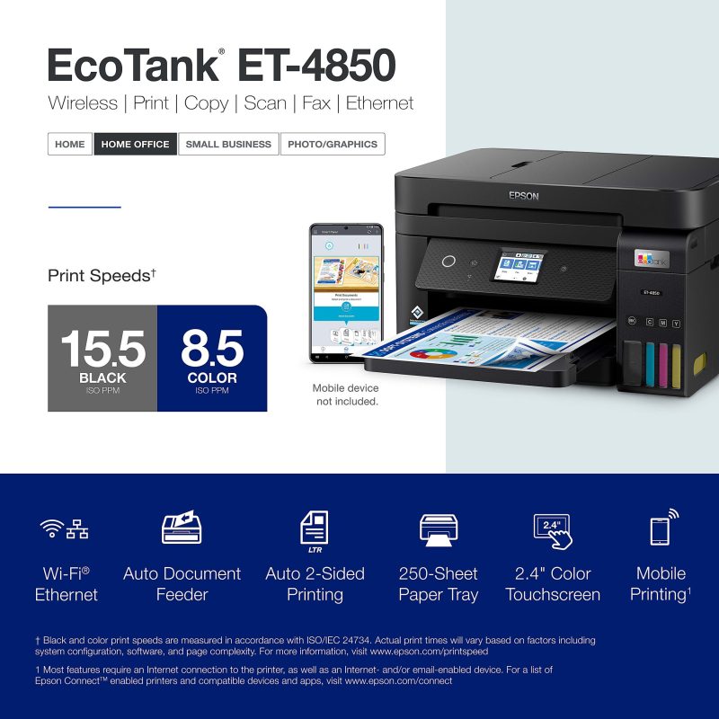 Epson EcoTank ET-4850 All-in-One Supertank Printer - Multifunction printer - color - ink-jet - refillable - 8.5 in x 14 in (original) - A4/Legal (media) - up to 11 ppm (copying - Image 5