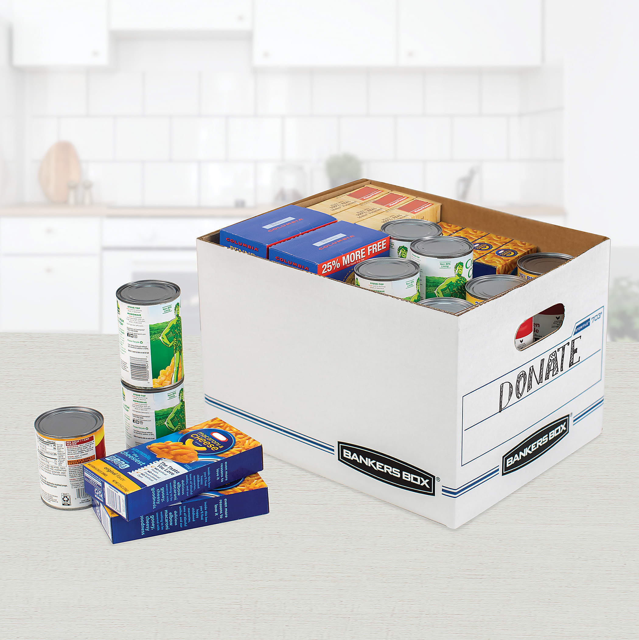 Bankers Box® Easylift™ Standard-Duty Storage Boxes With Lift-Off Lids And Built-In Handles, Letter/Letter Size, 12" x 12" x 10", White/Blue, 12/Pack - Image 4