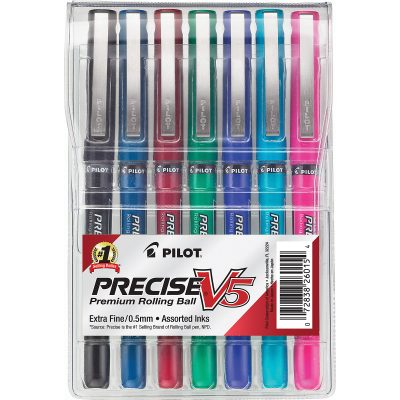 Pilot® Precise™ V5 Liquid Ink Retractable Rollerball Pens, Extra Fine Point, 0.5 mm, Black Barrels, Black Ink, Pack Of 12 - Assorted,7