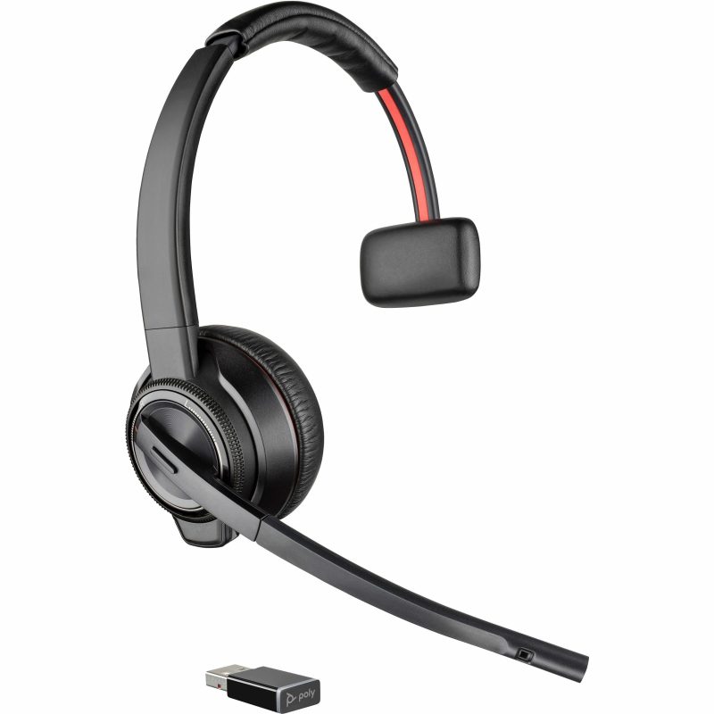 Poly Savi 8210 UC Microsoft Teams Certified DECT 1920-1930 MHz USB-A Headset - Mono - Wireless - Bluetooth/DECT - 590.6 ft - 20 Hz - 20 kHz - On-ear, Over-the-head - Monaural - Ear-cup - Omni-directional, Noise Cancelling Microphone - Image 2