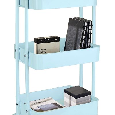 Realspace® Mobile 3-Tier Storage Cart, 35-5/8"H x 17-15/16"W x 14-5/16"D, Black - Light Blue