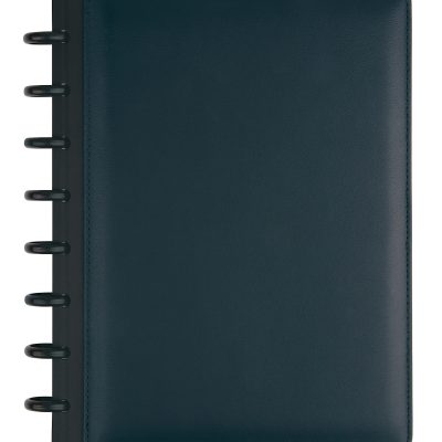 TUL® Discbound Notebook With Leather Cover, Junior Size, Narrow Ruled, 60 Sheets, Navy