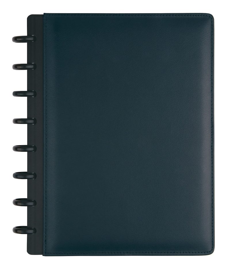 TUL® Discbound Notebook With Leather Cover, Junior Size, Narrow Ruled, 60 Sheets, Navy