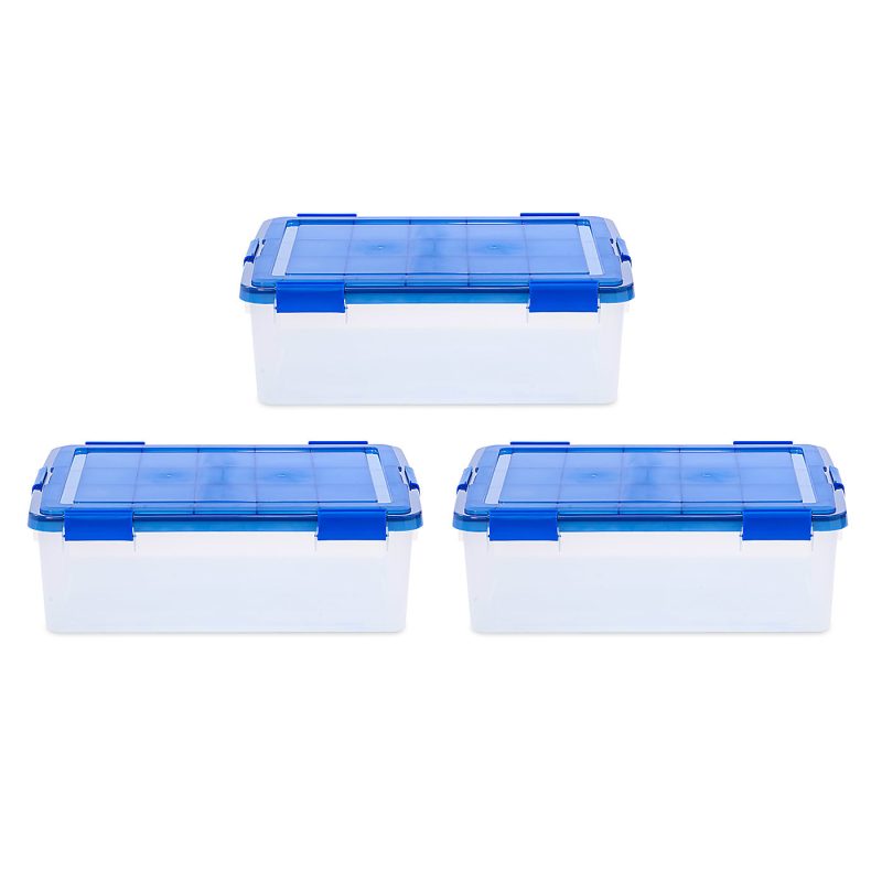 Iris Ultimate Weathertight Storage Boxes, 23-5/8”L x 20-1/16”W x 10-1/4”H, 41.2 Qt, Clear, Set Of 3 Boxes