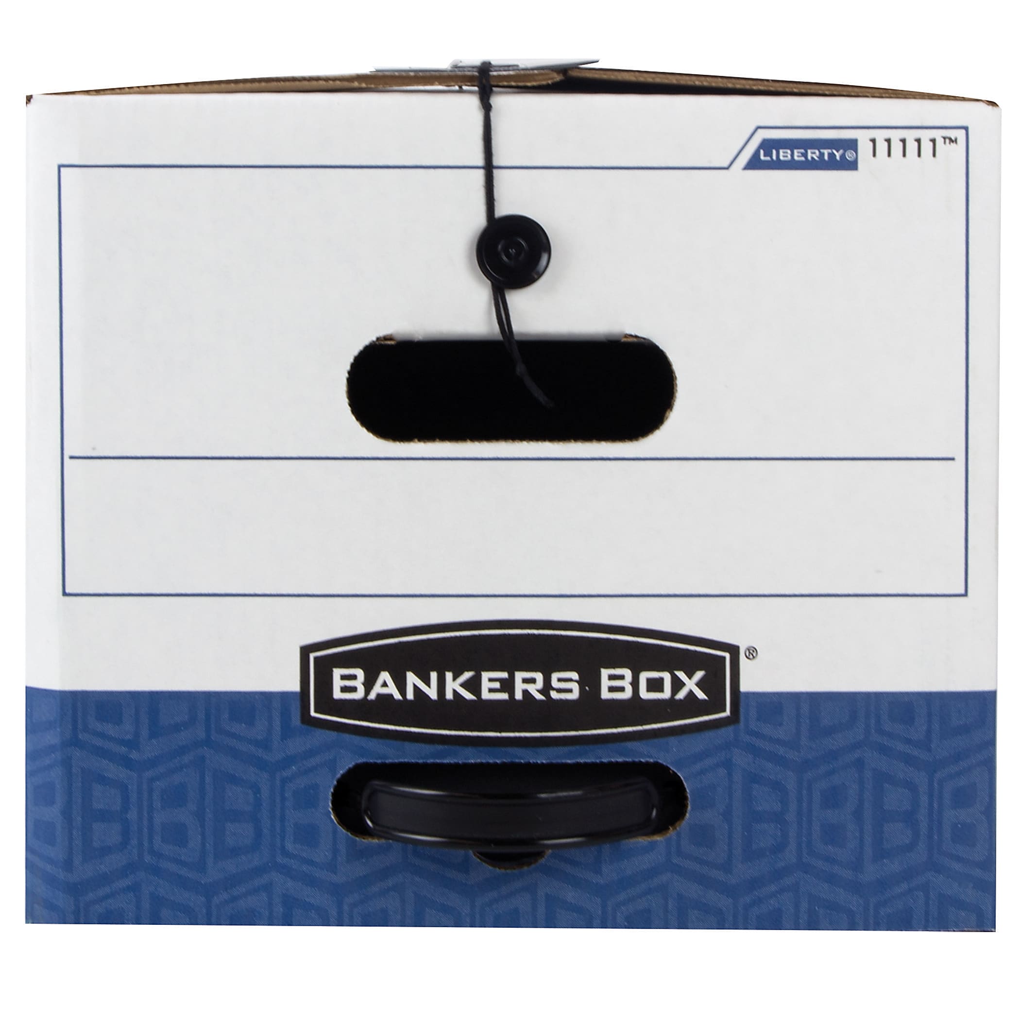 Bankers Box® Liberty® Plus Heavy-Duty Storage Boxes With String & Button Closures And Built-In Handles, Letter Size, 24" x 12" x 10", 60% Recycled, White/Blue, Case Of 12 - Image 2