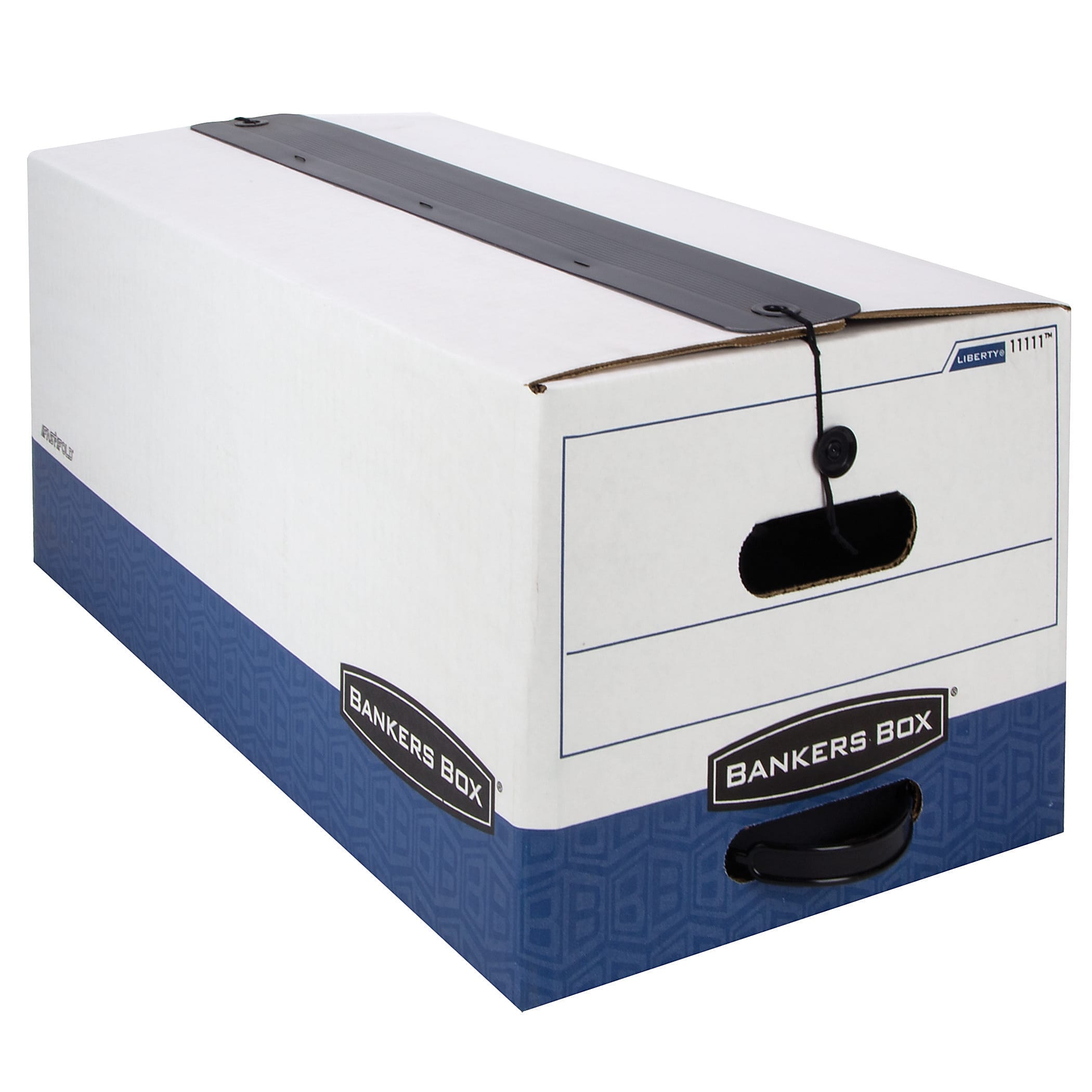 Bankers Box® Liberty® Plus Heavy-Duty Storage Boxes With String & Button Closures And Built-In Handles, Letter Size, 24" x 12" x 10", 60% Recycled, White/Blue, Case Of 12 - Image 3