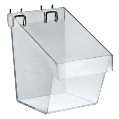 Azar Displays Bucket Displays For Pegboard/Slatwall, Metal U-Hooks Included, Medium Size, Clear, Pack Of 4