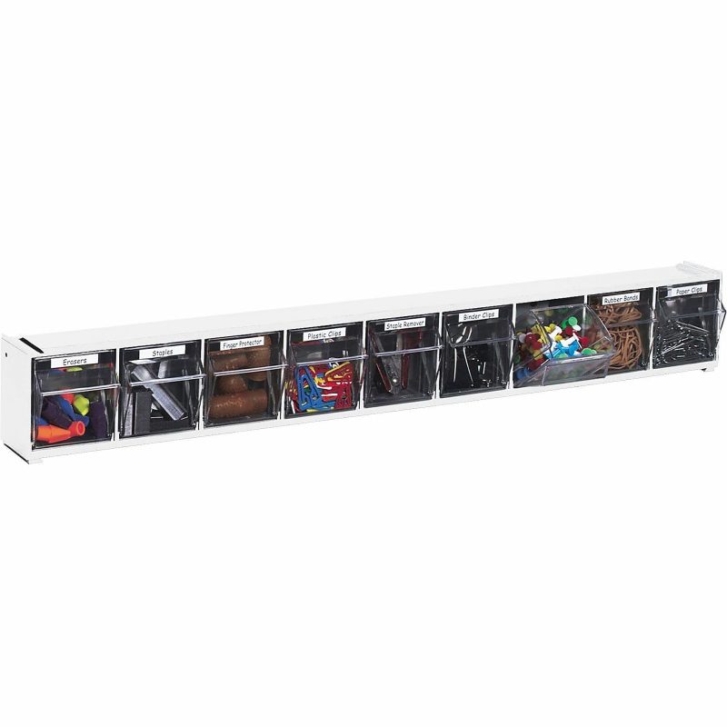 Deflecto Interlocking Horizontal Tilt Bin, 9 Bins, Small Size, 3 3/10" x 23 5/8" x 3 5/8", White/Clear - Image 3