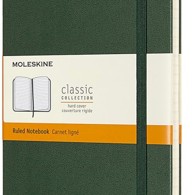 Moleskine Classic Hard Cover Notebook, Large, 5" x 8.25", Ruled, 240 Pages, Myrtle Green