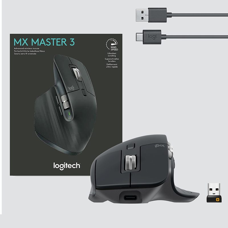 Logitech MX Master 3 Advanced Wireless Mouse, Ultrafast Scrolling, Use on Any Surface, Ergonomic, 4000 DPI, USB-C, Black - Image 9