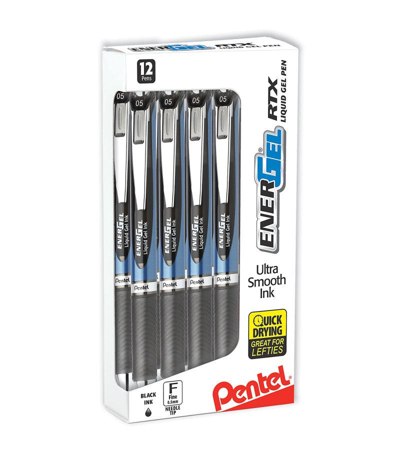 Pentel® EnerGel™ RTX Retractable Liquid Gel Pens, Fine Point, 0.5 mm, 54% Recycled, Blue, Pack Of 12 Pens - Black,12