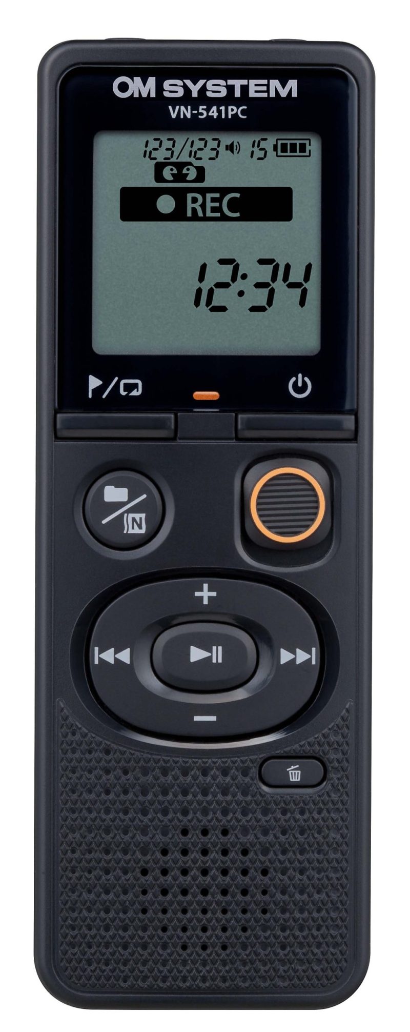 OM System VN-541PC Digital Voice Recorder, 4-5/16”H x 1-1/2”W x 1/8”D, Black