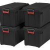 IRIS® Weathertight® Plastic Storage Containers With Latch Lids, 15 3/8" x 16" x 30", Black, Case Of 4