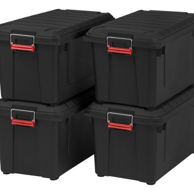 IRIS® Weathertight® Plastic Storage Containers With Latch Lids, 15 3/8" x 16" x 30", Black, Case Of 4