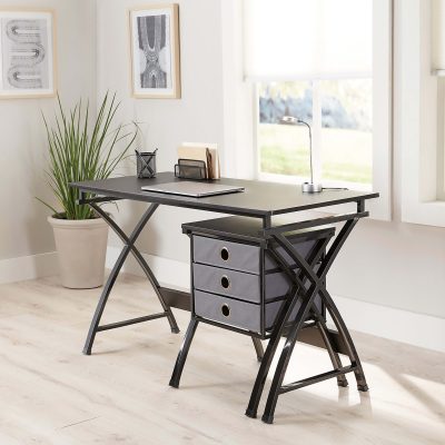 Realspace® X-Cross 48"W Computer Desk With File Cabinet, Black