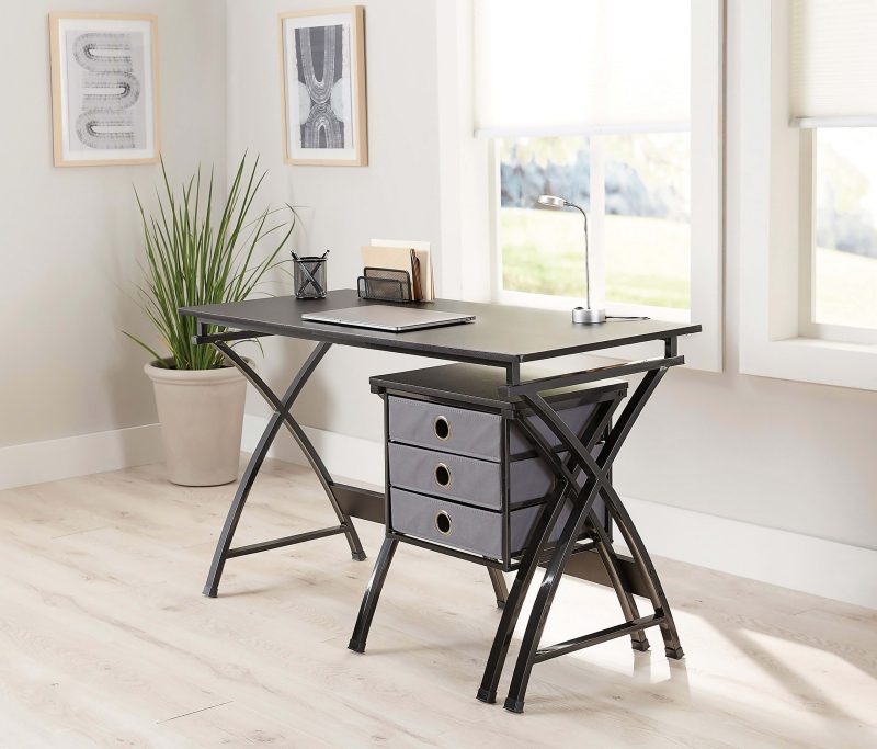 Realspace® X-Cross 48"W Computer Desk With File Cabinet, Black - Black,47-5/8 in.