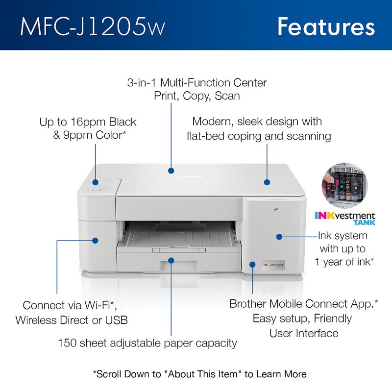 Brother® MFC-J1205W INKvestment Tank Wireless Inkjet All-In-One Color Printer - Image 4