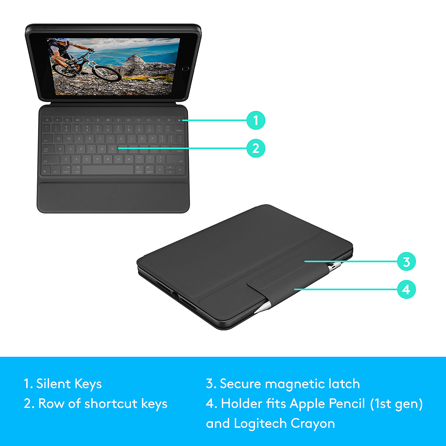 Logitech Rugged Folio for iPad 7th/8th/9th Generation, Protective Keyboard Case with Smart Connector and Durable Spill-Proof Keyboard - Graphite - Image 5